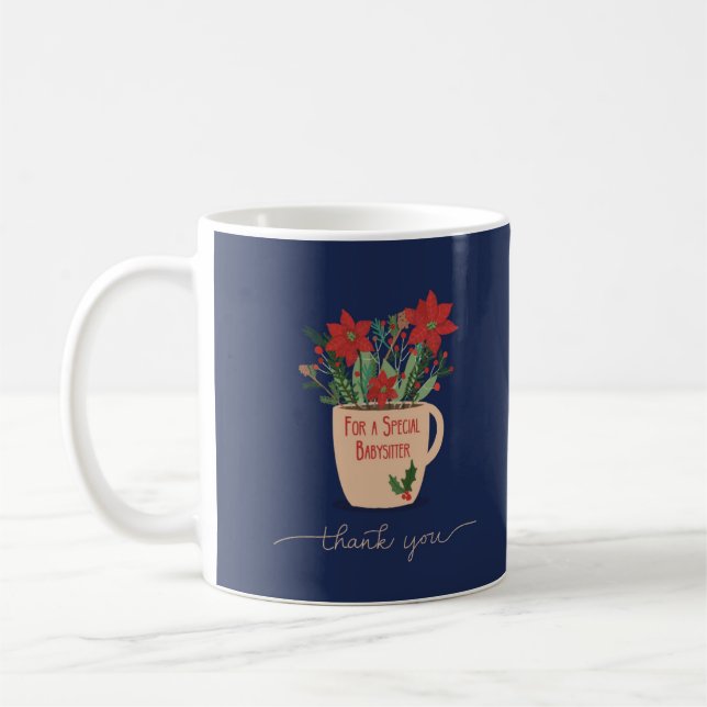 Caneca De Café Babysitter Obrigado em Poinsettias de Natal (Esquerda)