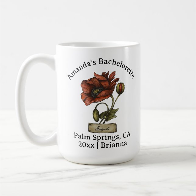 Caneca De Café Bachelorette Birth Mês Flor August Poppy (Esquerda)
