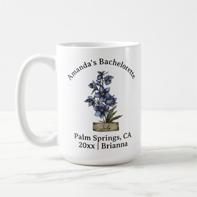 Caneca De Café Bachelorette Birth Mês Flor Julho Larkspur (Esquerda)