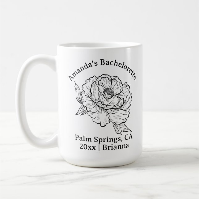 Caneca De Café Bachelorette Birth Month Flor Peony Novembro (Esquerda)