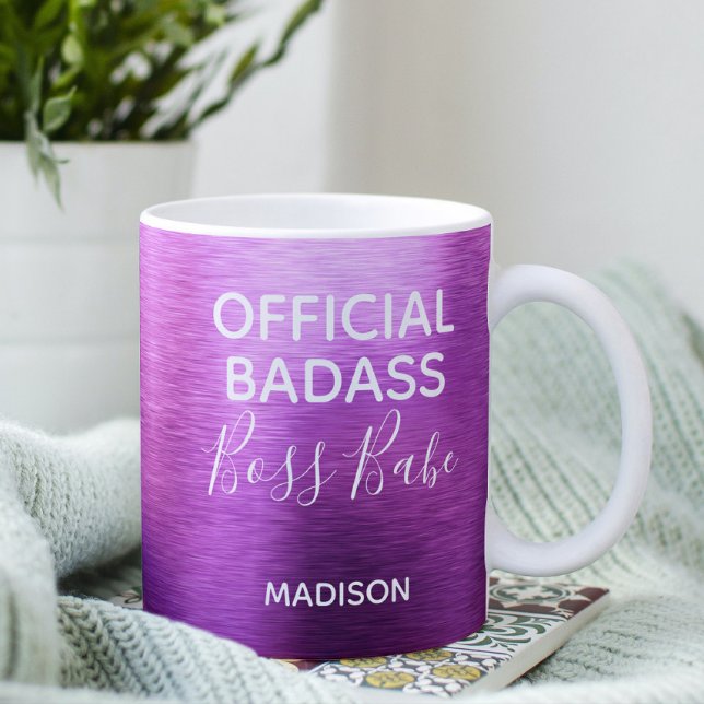 Caneca De Café Badass Oficial Boss Babe Metallic Purple Name (Criador carregado)