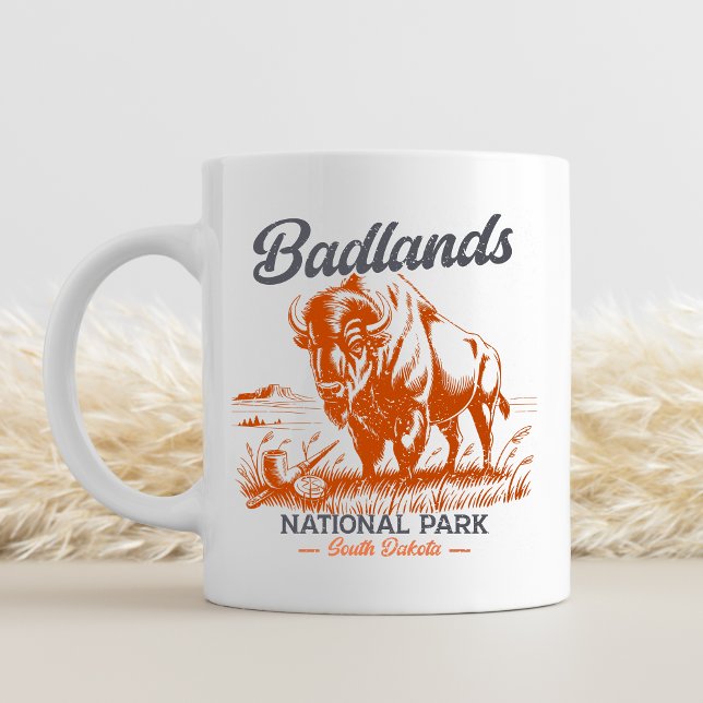 Caneca De Café Badlands National Park Retro Bison  (Criador carregado)
