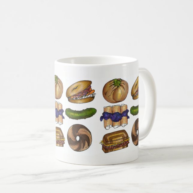 Caneca De Café Bagel Pickle Knish Blintz Reuben Jewish Deli Comid (Frente Esquerda)