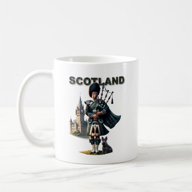 Caneca De Café Bagpipe escocês com Terrier escocês (Esquerda)