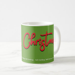 Caneca De Café Bah Humbug Feliz Roteiro Vermelho de Natal em Verd