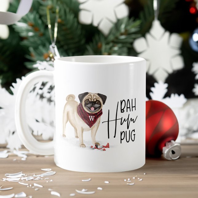 Caneca De Café Bah Humpug Cachorro Malvado Cachorro Aquarela Cach (Bah Humpug Naughty Dog Watercolor Cute Pug Dog Coffee Mug)