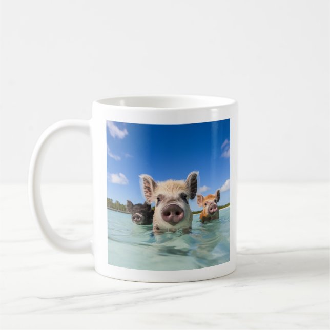 Caneca De Café Bahamas Nadação Pig 2025 Cartão de Férias (Esquerda)