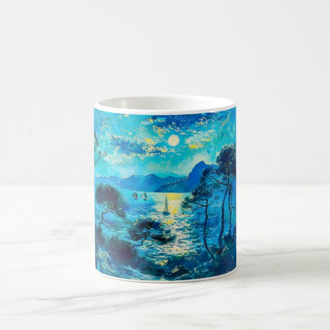 Caneca De Café Baía ao Luar com Barcos Noturno Impressionista (Centro)