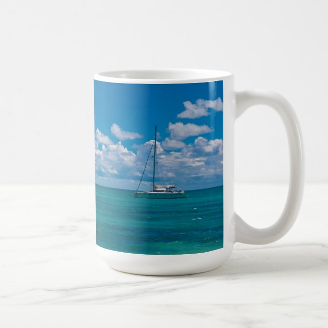 Caneca De Café Baía Tropical Azul Paisagem Marítima (Direita)