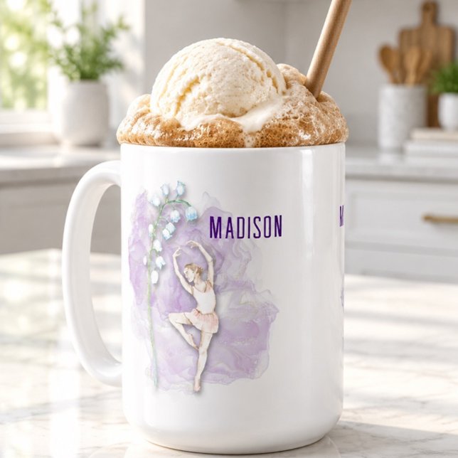 Caneca De Café Bailarina e Flor de Maio em Roxo (Criador carregado)