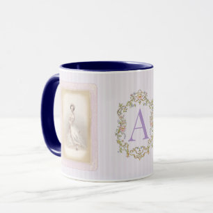 Caneca de Café Bailarina Vintage em Lilás e Azul S