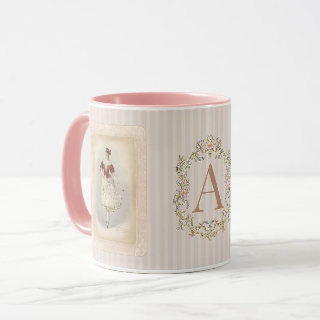 Caneca de Café Bailarina Vintage em Vermelho Suave (Frente Esquerda)