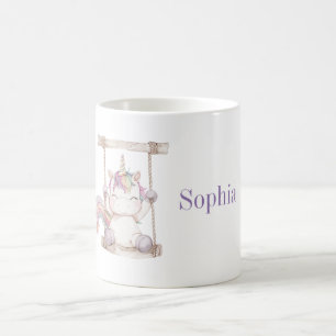 Caneca De Café Balanço do Unicórnio Branco Roxo