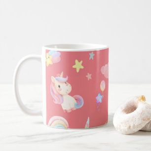 Caneca De Café Balão-arco-íris de unicórnio rosa-claro