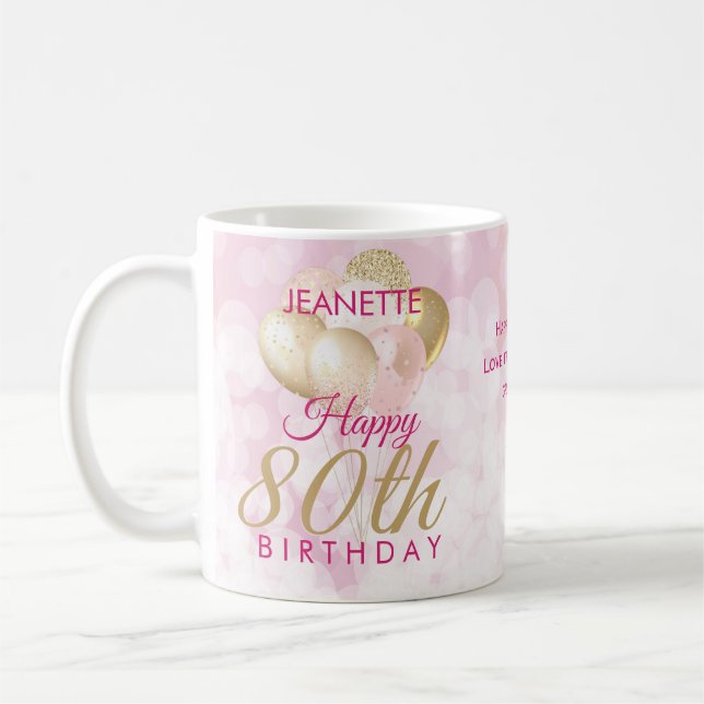 Caneca De Café Balão de Aniversário 80 Glamoroso (Esquerda)