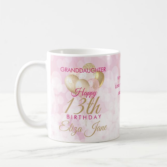 Caneca De Café Balão de Aniversário da 13 da neta glamourosa (Esquerda)