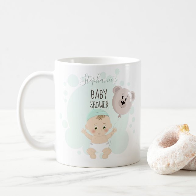 Caneca De Café Balão de Bebê e Urso Doce (Com Donut)