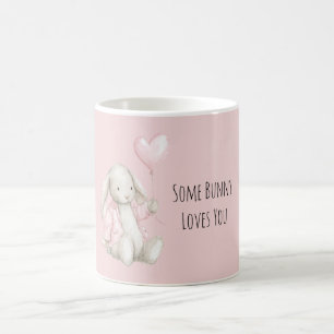 Caneca De Café Balão de Coração Rosa Algum Coelhinho Ama Você