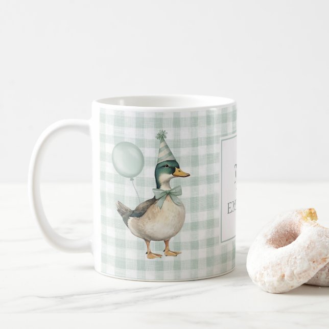 Caneca De Café Balão de Pato Verde-Mallard Retro Sage (Com Donut)