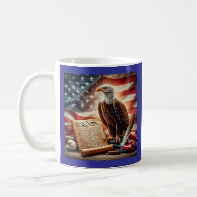 Caneca De Café Bald Eagle, bandeira dos Estados Unidos e Constitu (Esquerda)