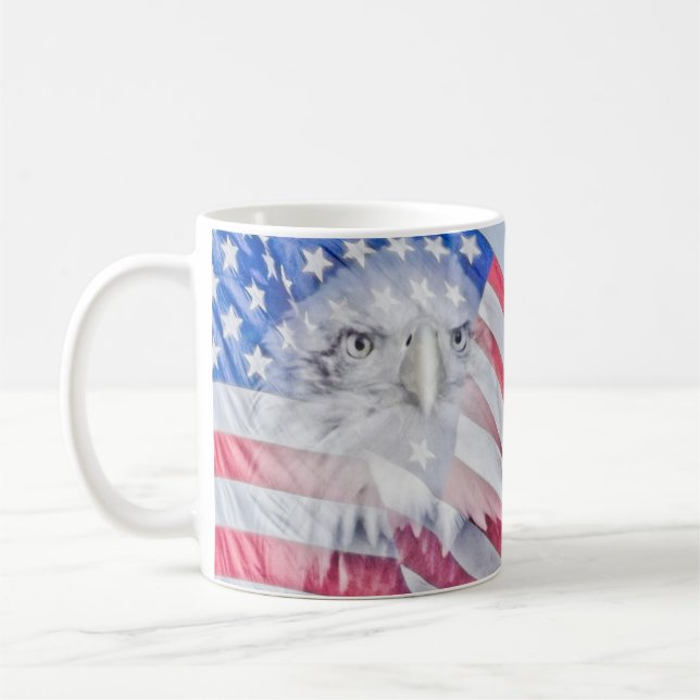 Caneca De Café Bald Eagle e a bandeira americana (Esquerda)