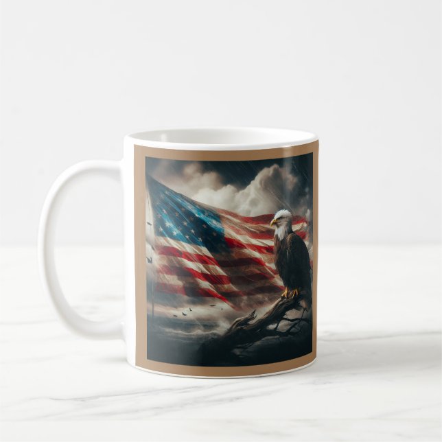 Caneca De Café Bald Eagle e Bandeira dos Estados Unidos (Esquerda)