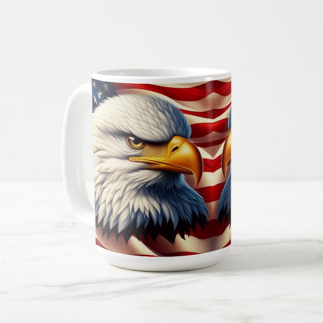 Caneca De Café Bald Eagle Ilustrando Patriotismo Americano (Frente Esquerda)