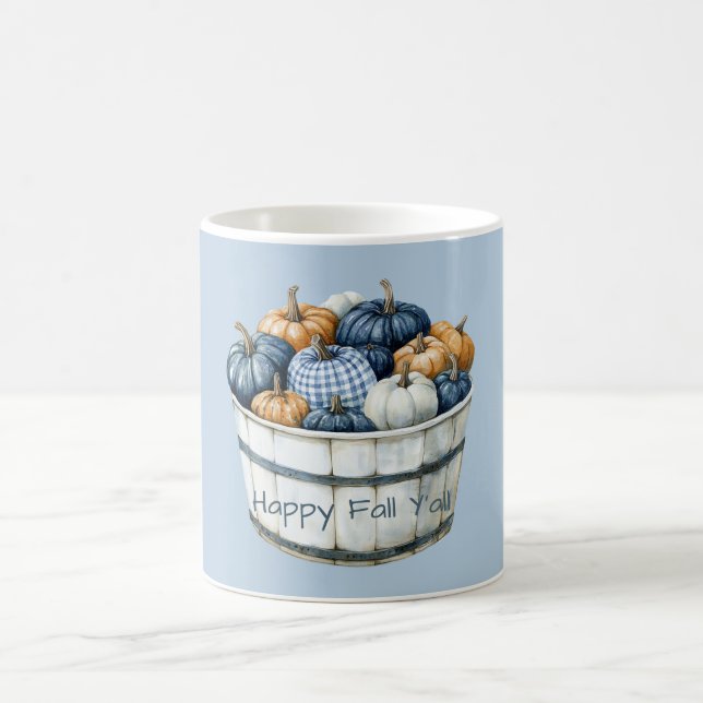 Caneca De Café Balde de Abóbora Laranja Xadrez Branco Azul (Centro)