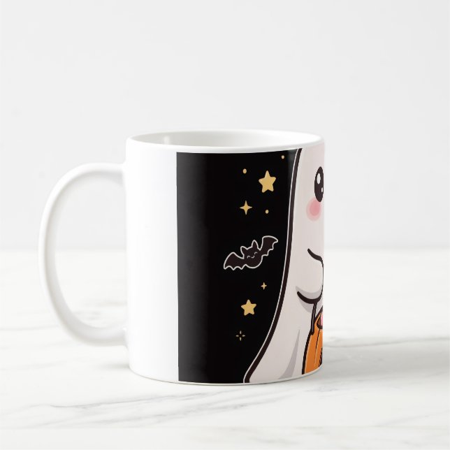 Caneca De Café Balde de Doces de Abóbora Fantasma Fofa (Esquerda)