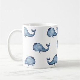 Caneca De Café Baleia azul. Animal marinho. Padrão de marinho náu