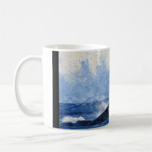 Caneca De Café Baleia Azul Espalhando Água no Oceano Arte