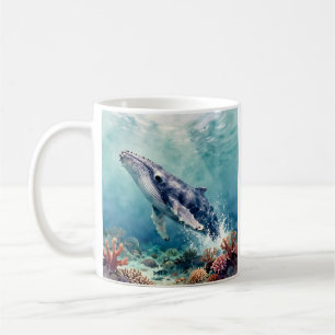 Caneca De Café Baleia Azul Oceânica e Poema Costeiro