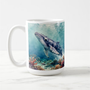 Caneca De Café Baleia Azul Oceânica e Poema Costeiro