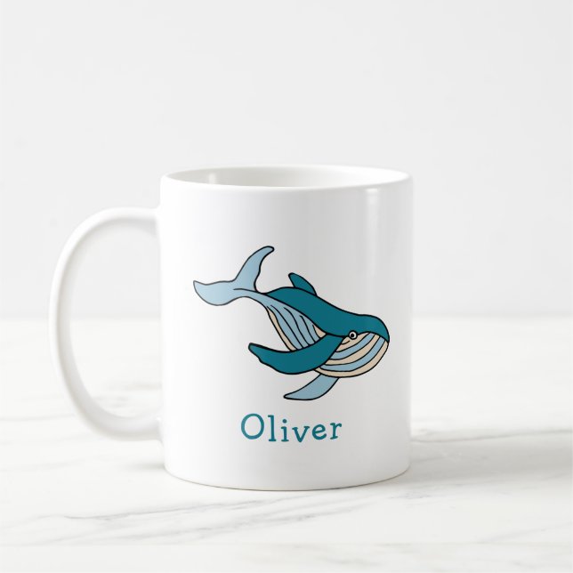 Caneca De Café Baleia Azul Oceano Nome Personalizado (Esquerda)