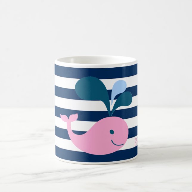 Caneca De Café Baleia-Bebê-Cuta, Marinho Azul, Stripes Personaliz (Centro)