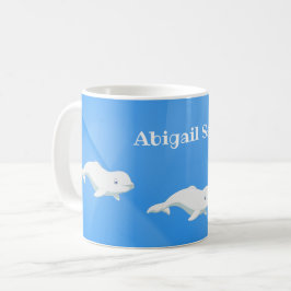 Caneca De Café Baleia Beluga Personalizada Azul e Oceano Branco
