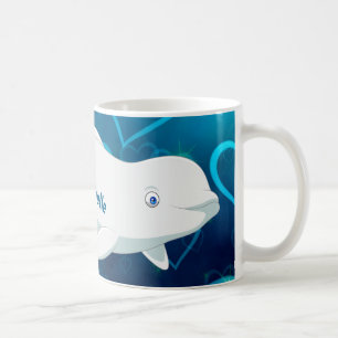 Caneca De Café Baleia Beluga Personalizada e Corações Azuis Ártic