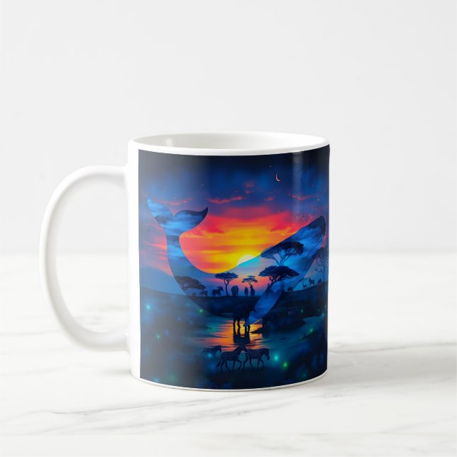Caneca De Café Baleia e fauna selvagem africana Sunset & Bridge t (Esquerda)