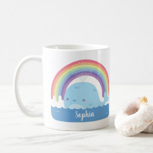 Caneca De Café Baleia Fofa e Arco-Íris, Personalizado Colorido