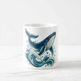 Caneca De Café Baleia Jubarte com Ondas Oceânicas Turquesa