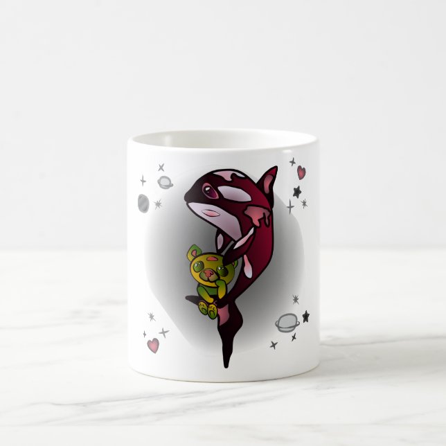 Caneca De Café Baleia Orca com Urso de Teddy no Espaço Design grá (Centro)