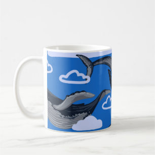 Caneca De Café Baleias Azuis Desenho Manual Vintage