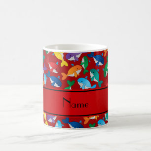 Caneca De Café Baleias azuis personalizadas do arco-íris vermelh
