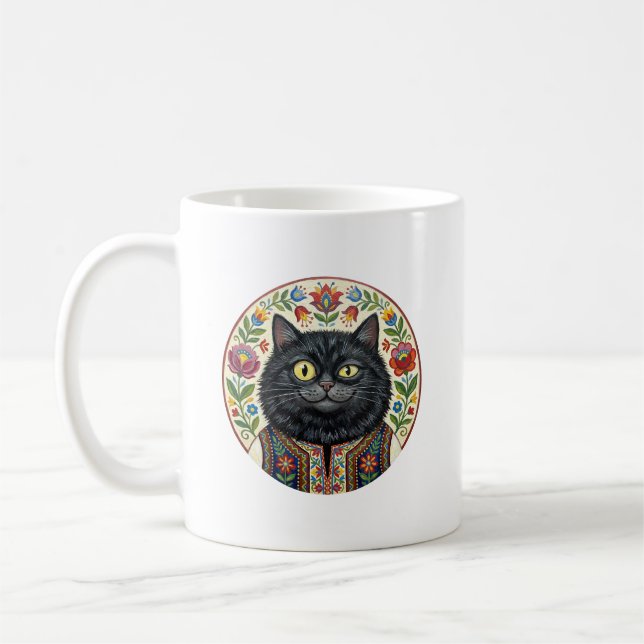 Caneca De Café Balkan Folk Art Black Cat (Esquerda)