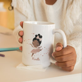 Caneca De Café Ballerina Afro-Americana com Arco, Rosa Dourada