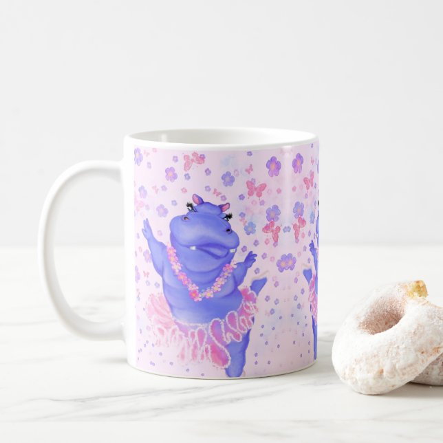 Caneca De Café Ballerina Hippo Funny Mug Feliz Dançarino Balé (Com Donut)