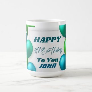 Caneca De Café Balões Azuis e Verdes Aniversário de 4 anos Nome P