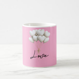 Caneca De Café Balões Cor-de-Rosa Brancos de Coração Amor