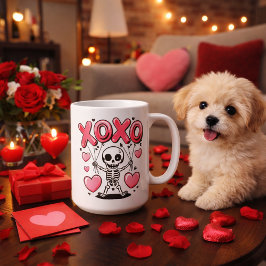 Caneca De Café Balões de Amor de Esqueleto com XOXO