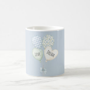 Caneca De Café Balões de Amor Sonho Coração Branco Menta Azul